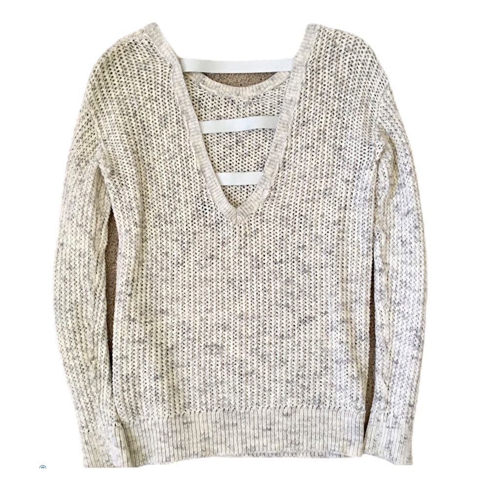 Trouvé Marled Knit Cut Out Sweater Light Gray & White Women’s US Size Small